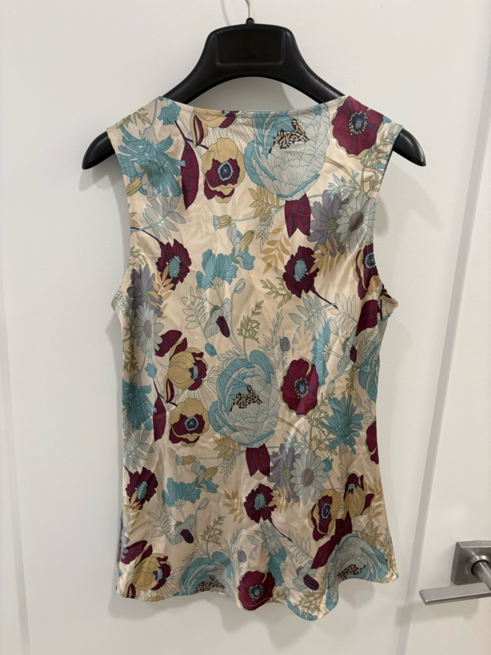 Vintage Y2K Context Cream Floral Lace Trim Silk Sleeveless Top Size 6 - Picture 7 of 10